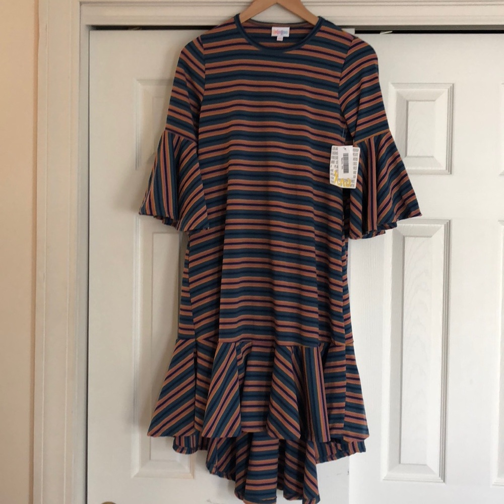 NWT LuLaRoe Maurine Dress BluePinkGold Stripes XXS